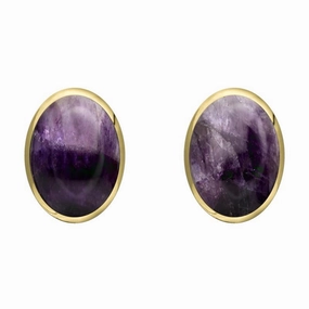 9ct Yellow Gold Blue John 10mm x 8mm Classic Large Oval Stud Earrings