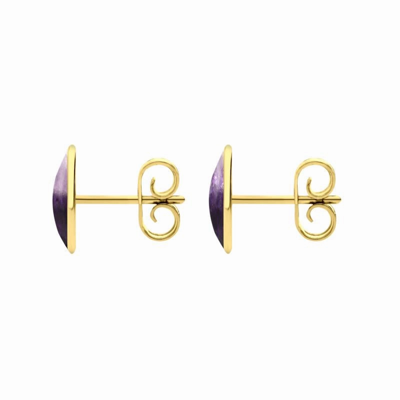 9ct Yellow Gold Blue John 10mm x 8mm Classic Large Oval Stud Earrings