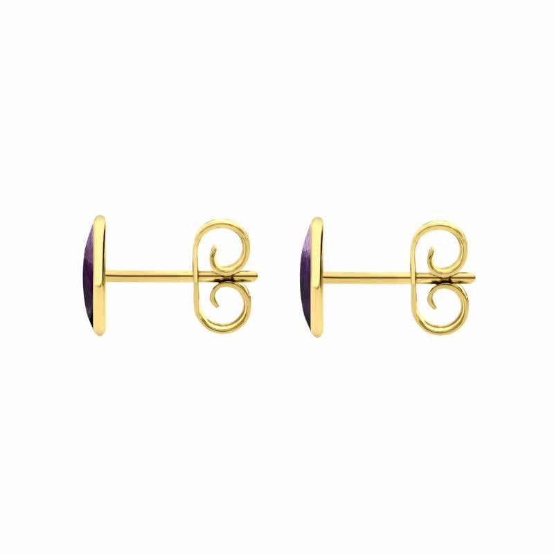 9ct Yellow Gold Blue John 7 x 5mm Classic Small Oval Stud Earrings