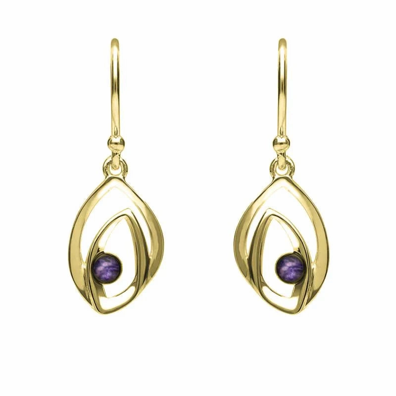 9ct Yellow Gold Blue John Abstract Flame Drop Earrings