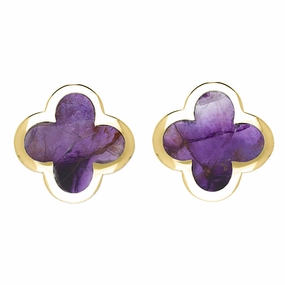 9ct Yellow Gold Blue John Bloom Four Leaf Clover Stud Earrings