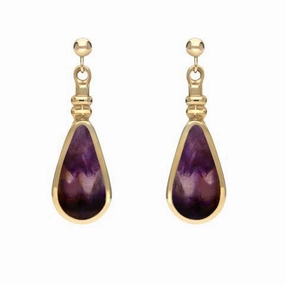 9ct Yellow Gold Blue John Bottle Top Pear Drop Earrings