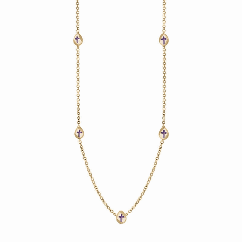 9ct Yellow Gold Blue John Cross Link Disc Chain Necklace