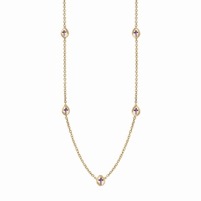 9ct Yellow Gold Blue John Cross Link Disc Chain Necklace