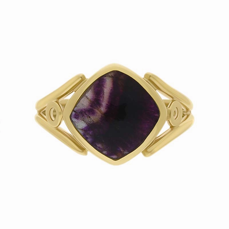 9ct Yellow Gold Blue John Cushion Cut Ring