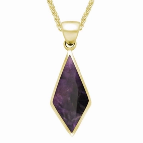 9ct Yellow Gold Blue John Diamond Shaped Necklace