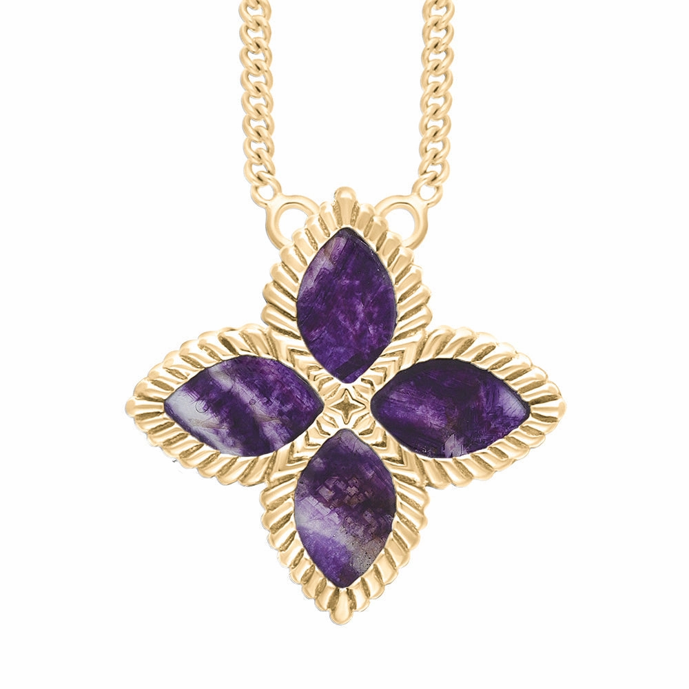 9ct Yellow Gold Blue John eden Large Marquise Flower Necklace
