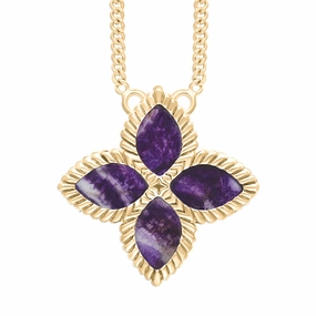 9ct Yellow Gold Blue John eden Large Marquise Flower Necklace
