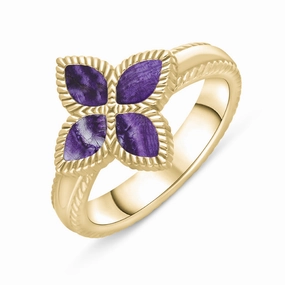 9ct Yellow Gold Blue John eden Marquise Flower Ring