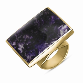 9ct Yellow Gold Blue John King's Coronation Hallmark Large Square Ring D
