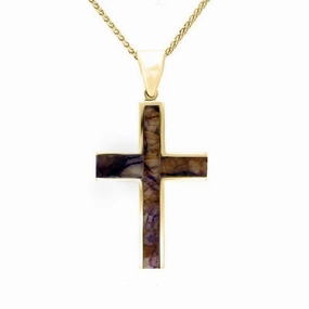 9ct Yellow Gold Blue John Medium Cross Necklace D