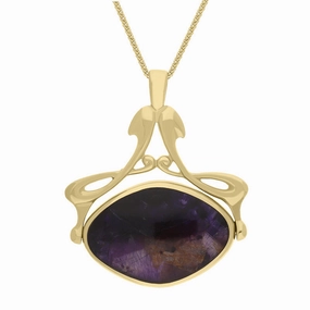 9ct Yellow Gold Blue John Mother Of Pearl Bell Diamond Swivel Fob Necklace