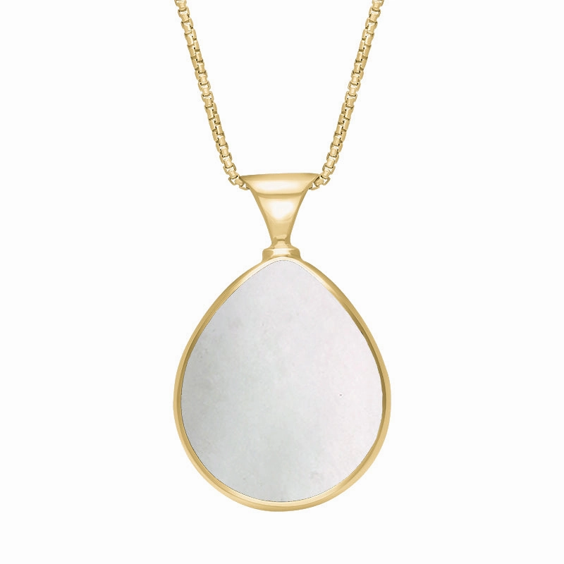 9ct Yellow Gold Blue John Mother of Pearl King's Coronation Hallmark Double Sided Pear-shaped Necklace D