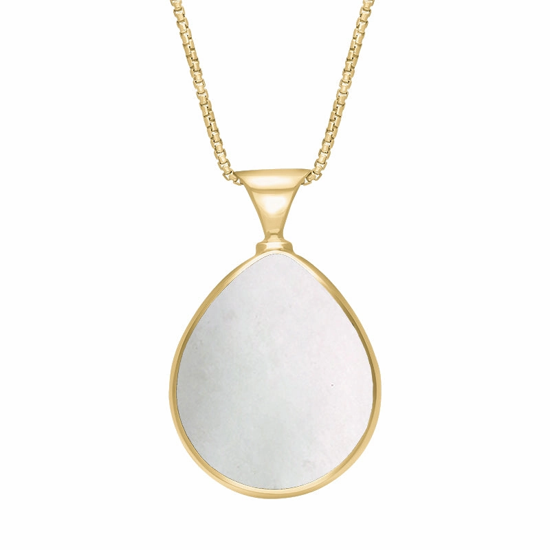 9ct Yellow Gold Blue John Mother of Pearl Queens Jubilee Hallmark Double Sided Pear-shaped Necklace D