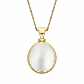 9ct Yellow Gold Blue John Mother Of Pearl Small Double Sided Pear Fob Necklace