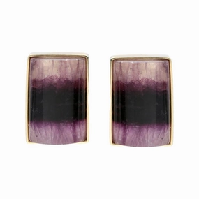 9ct Yellow Gold Blue John Oblong Stud Earrings D