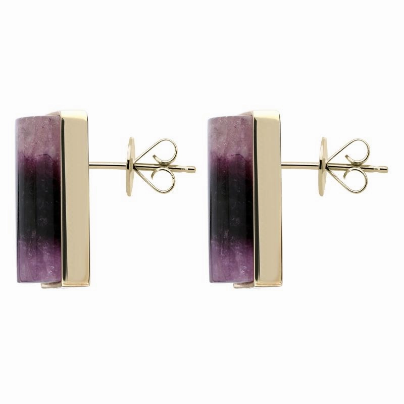 9ct Yellow Gold Blue John Oblong Stud Earrings D