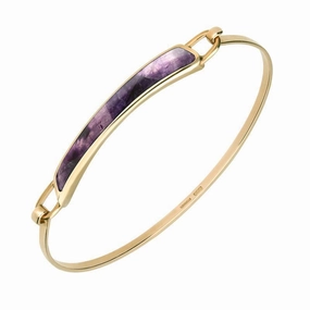9ct Yellow Gold Blue John Organic Concave Stone Set Bangle