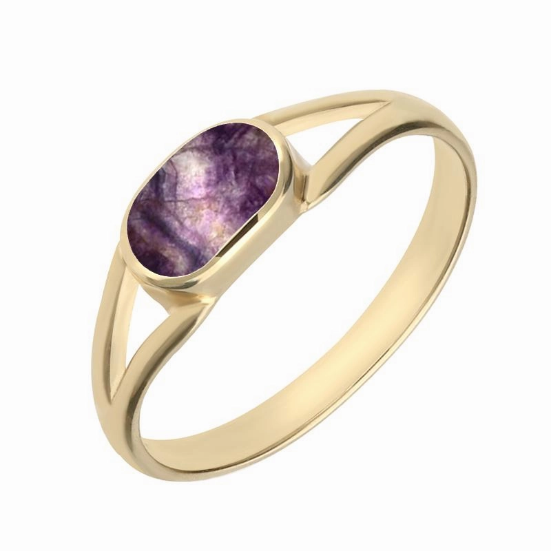 9ct Yellow Gold Blue John Oval Split Shank Ring
