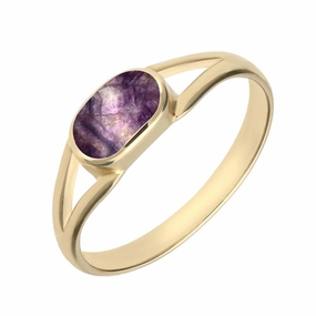 9ct Yellow Gold Blue John Oval Split Shank Ring