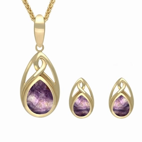 9ct Yellow Gold Blue John Pear Celtic Two Piece Set