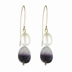 9ct Yellow Gold Blue John Pearl Drop Earrings