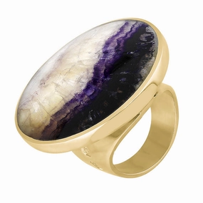 9ct Yellow Gold Blue John Queen's Jubilee Hallmark Large Round Ring D