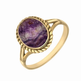 9ct Yellow Gold Blue John Rope Edge Ring
