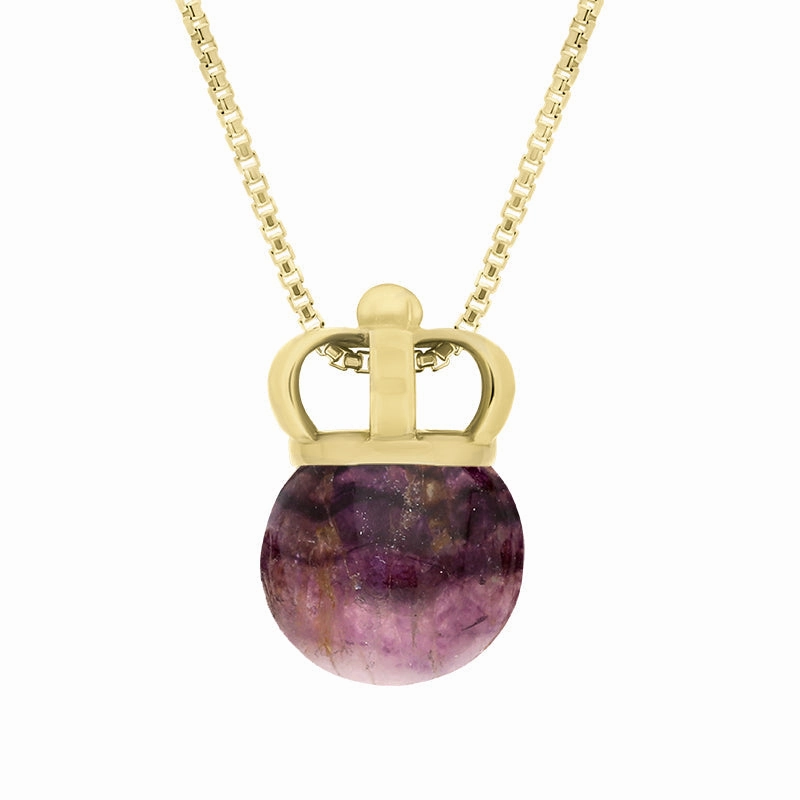 9ct Yellow Gold Blue John Royal Crown 11mm Bead Pendant