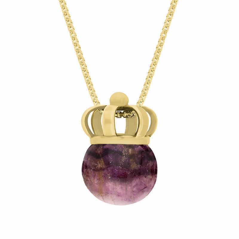 9ct Yellow Gold Blue John Royal Crown 11mm Bead Pendant