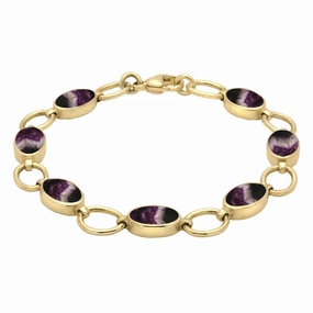 9ct Yellow Gold Blue John Seven Oval Stone Bracelet