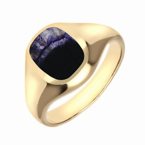 9ct Yellow Gold Blue John Small Cushion Signet Ring