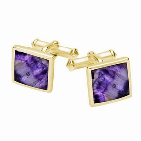 9ct Yellow Gold Blue John Square Flat Cufflinks