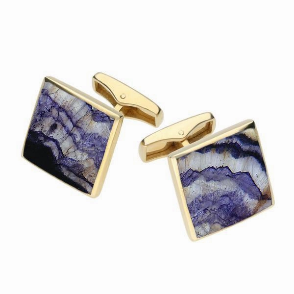 9ct Yellow Gold Blue John Square Shaped Cufflinks