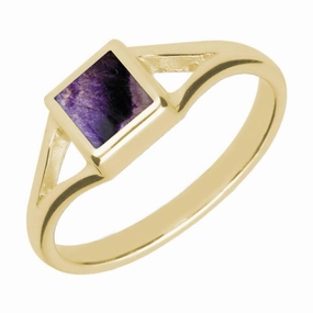 9ct Yellow Gold Blue John Square Split Shoulder Ring