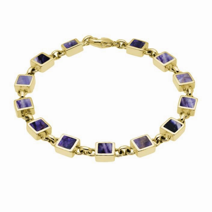 9ct Yellow Gold Blue John Square Stone Bracelet