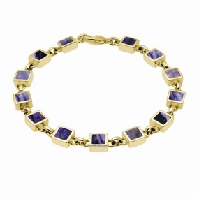 9ct Yellow Gold Blue John Square Stone Bracelet