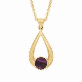 9ct Yellow Gold Blue John Teardrop Necklace
