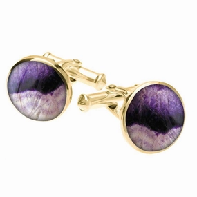 9ct Yellow Gold Blue John Tudor Rose Back Cufflinks