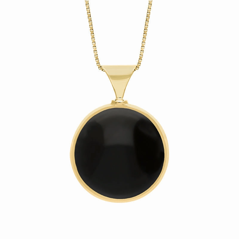 9ct Yellow Gold Blue John Whitby Jet Queens Jubilee Hallmark Double Sided Round Necklace D