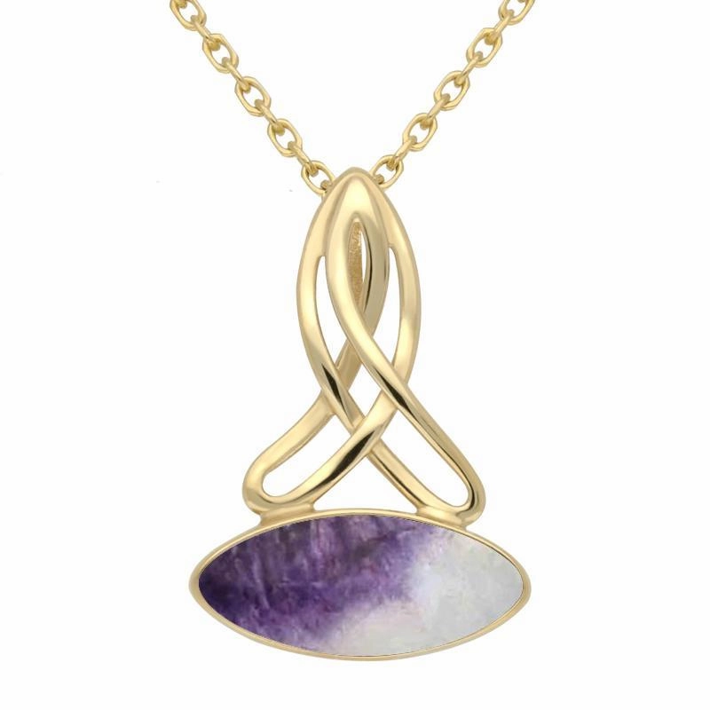 9ct Yellow Gold Blue John Wide Marquise Celtic Necklace