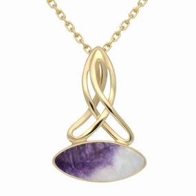 9ct Yellow Gold Blue John Wide Marquise Celtic Necklace