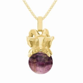 9ct Yellow Gold Blue John Zodiac Aries 8mm Bead Pendant