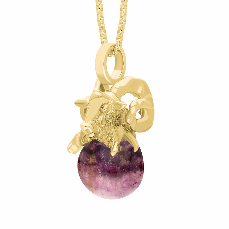 9ct Yellow Gold Blue John Zodiac Aries 8mm Bead Pendant