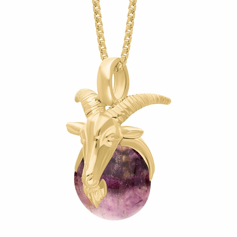 9ct Yellow Gold Blue John Zodiac Capricorn 9mm Bead Pendant