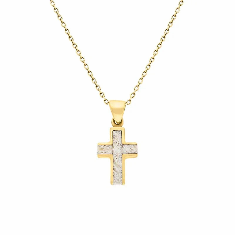 9ct Yellow Gold Coquina Channel Cross Pendant Necklace D