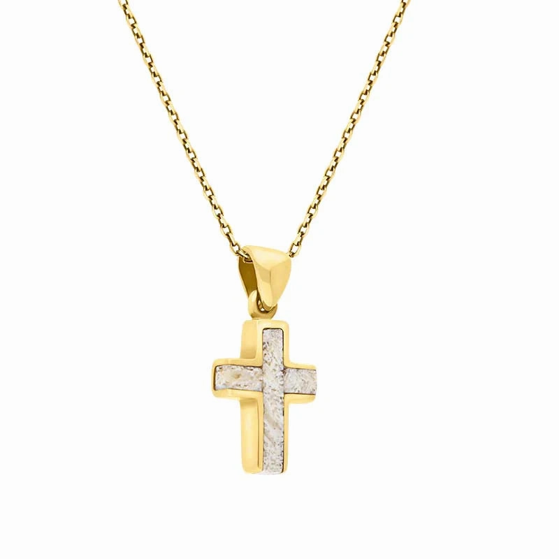9ct Yellow Gold Coquina Channel Cross Pendant Necklace D