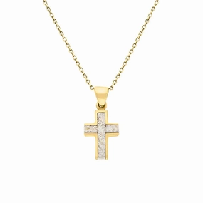 9ct Yellow Gold Coquina Channel Cross Pendant Necklace D
