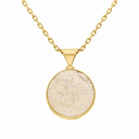 9ct Yellow Gold Coquina Larimar Double Sided Round Fob Pendant Necklace