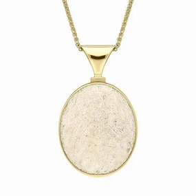 9ct Yellow Gold Coquina Larimar Meduim Heavy Double Sided Fob Necklace